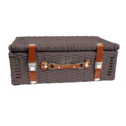 plastic suitcase, brown